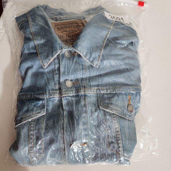 Levi Strauss Denim Jacket Mens Large Blue Signature Trucker Jean Coat Gold Label - Picture 13 of 14